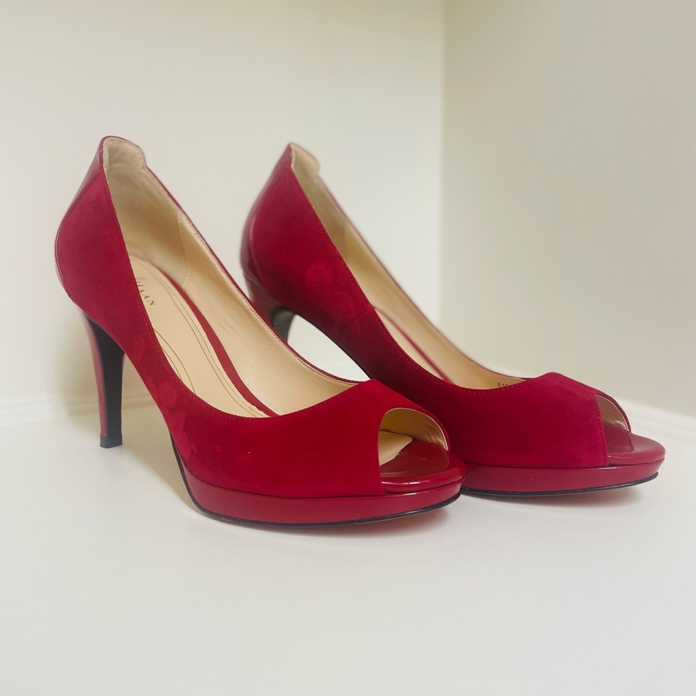 Cole Haan, Red Suede, Open Toe Heels, Nike Air Size 8 - Picture 3 of 7